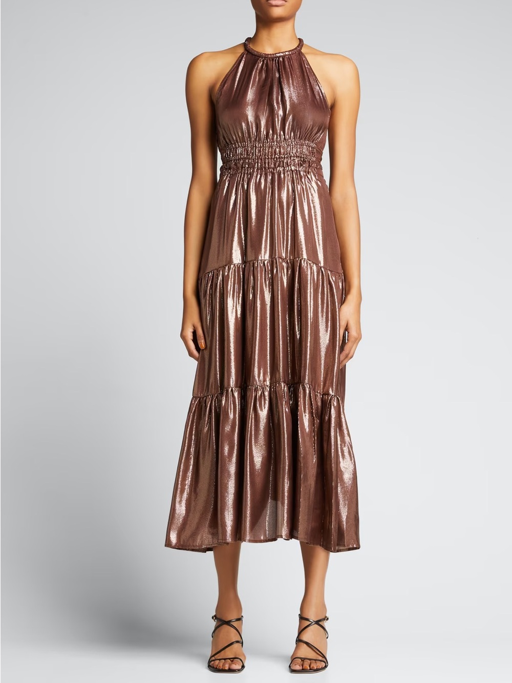 A.L.C. | Elara Midi Dress Halter Metallic Bitter Chocolate 6